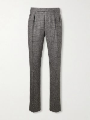 Straight-Leg Checked Camel Hair Suit Trousers