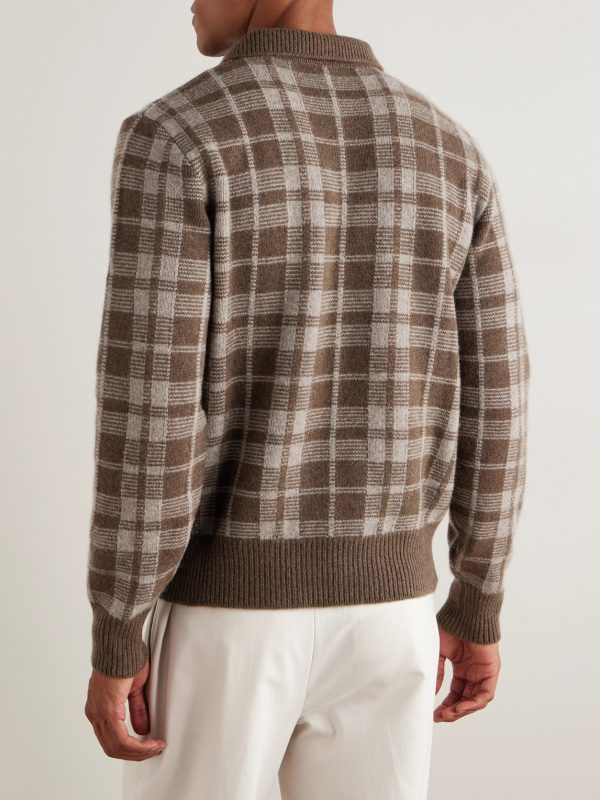 Checked Brushed Cashmere Polo Shirt - BK Checked Brushed Cashmere Polo Shirt - BK