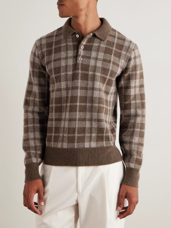 Checked Brushed Cashmere Polo Shirt - FR Checked Brushed Cashmere Polo Shirt - FR