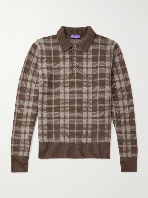 Checked Brushed Cashmere Polo Shirt Checked Brushed Cashmere Polo Shirt