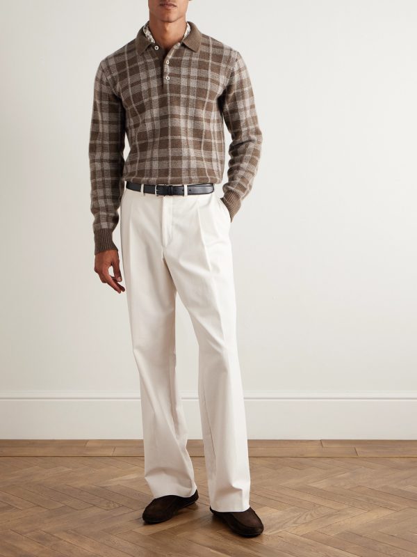 Checked Brushed Cashmere Polo Shirt - OU Checked Brushed Cashmere Polo Shirt - OU