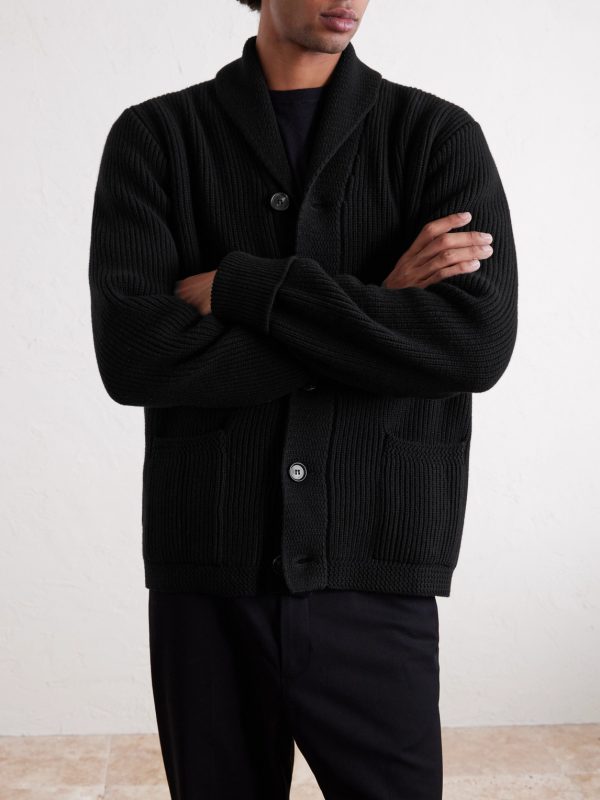 Duncan Shawl-Collar Ribbed Merino Wool and Cashmere-Blend Cardigan - FR Duncan Shawl-Collar Ribbed Merino Wool and Cashmere-Blend Cardigan - FR