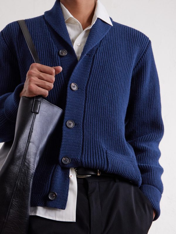 Duncan Shawl-Collar Ribbed Merino Wool and Cashmere-Blend Cardigan - CU Duncan Shawl-Collar Ribbed Merino Wool and Cashmere-Blend Cardigan - CU