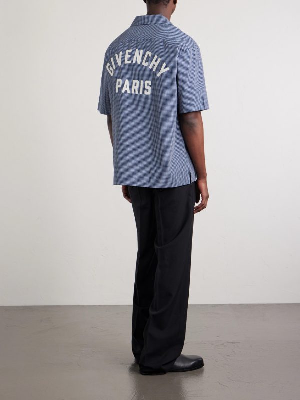 Logo-Embroidered Checked Cotton Bowling Shirt - BK Logo-Embroidered Checked Cotton Bowling Shirt - BK