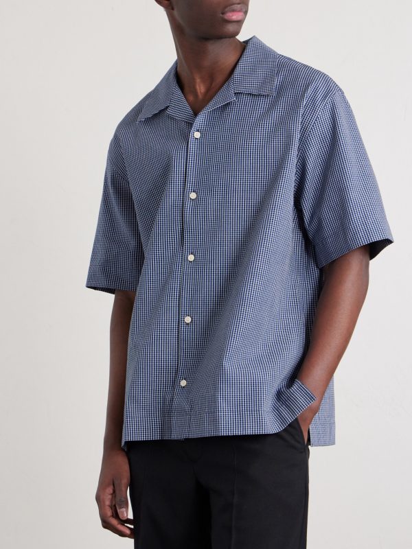 Logo-Embroidered Checked Cotton Bowling Shirt - FR Logo-Embroidered Checked Cotton Bowling Shirt - FR
