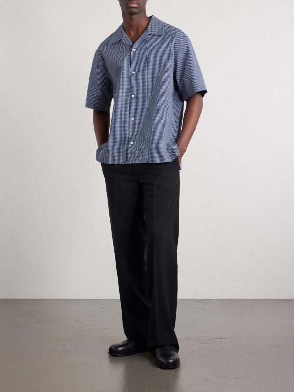 Logo-Embroidered Checked Cotton Bowling Shirt - OU Logo-Embroidered Checked Cotton Bowling Shirt - OU