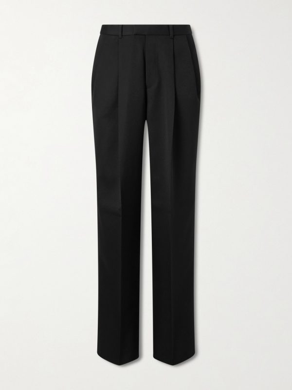 Straight-Leg Pleated Grain De Poudre Wool Trousers
