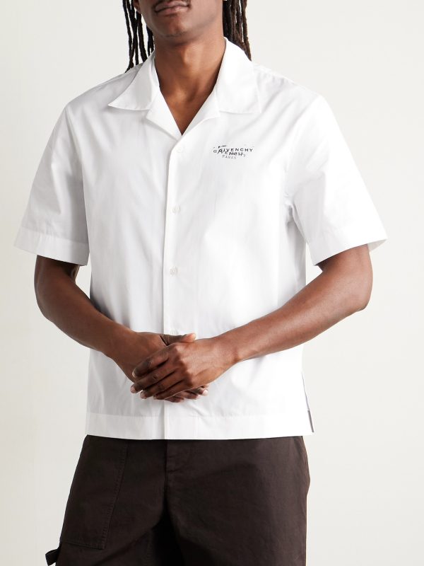 Convertible-Collar Logo-Print Cotton-Poplin Shirt - FR Convertible-Collar Logo-Print Cotton-Poplin Shirt - FR