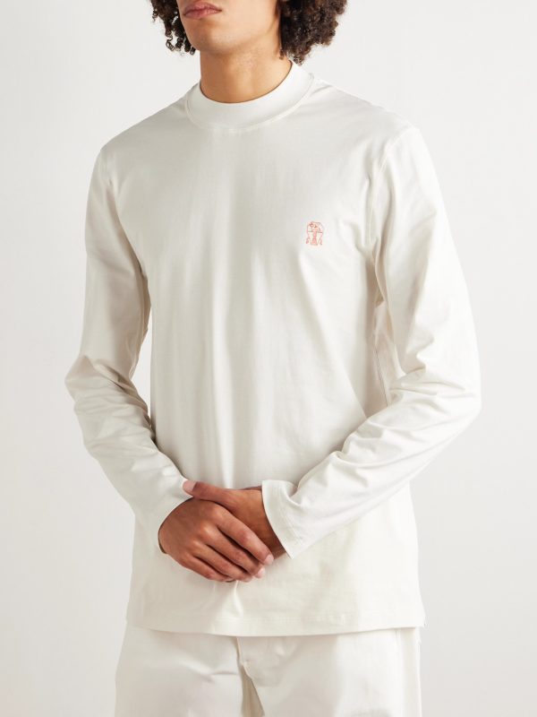Logo-Print Cotton-Jersey Mock-Neck T-Shirt - FR Logo-Print Cotton-Jersey Mock-Neck T-Shirt - FR