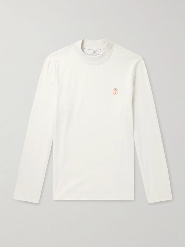 Logo-Print Cotton-Jersey Mock-Neck T-Shirt Logo-Print Cotton-Jersey Mock-Neck T-Shirt