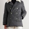 Double-Breasted Shearling-Trimmed Quilted Wool Down Jacket - FR