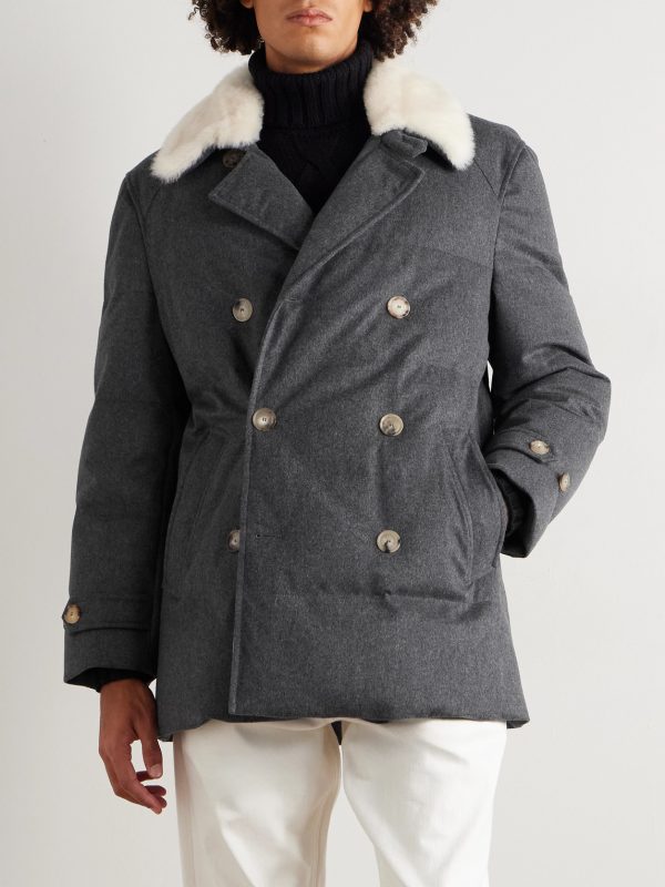 Double-Breasted Shearling-Trimmed Quilted Wool Down Jacket - FR