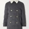 Double-Breasted Shearling-Trimmed Quilted Wool Down Jacket