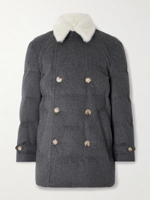 Double-Breasted Shearling-Trimmed Quilted Wool Down Jacket Double-Breasted Shearling-Trimmed Quilted Wool Down Jacket