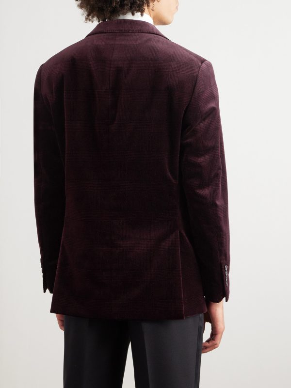 Slim-Fit Satin-Trimmed Prince of Wales Checked Cotton-Velvet Tuxedo Jacket - BK Slim-Fit Satin-Trimmed Prince of Wales Checked Cotton-Velvet Tuxedo Jacket - BK