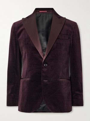 Slim-Fit Satin-Trimmed Prince of Wales Checked Cotton-Velvet Tuxedo Jacket Slim-Fit Satin-Trimmed Prince of Wales Checked Cotton-Velvet Tuxedo Jacket