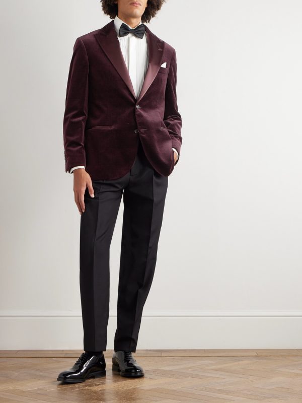 Slim-Fit Satin-Trimmed Prince of Wales Checked Cotton-Velvet Tuxedo Jacket - OU Slim-Fit Satin-Trimmed Prince of Wales Checked Cotton-Velvet Tuxedo Jacket - OU