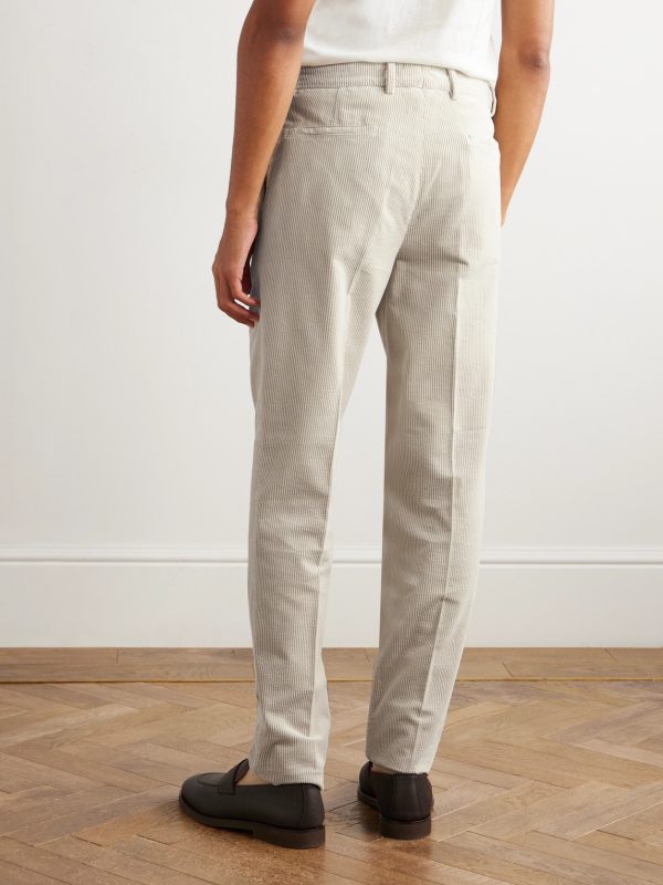 Straight-Leg Pleated Cotton-Corduroy Trousers - BK