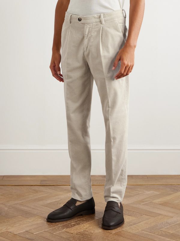 Straight-Leg Pleated Cotton-Corduroy Trousers - FR