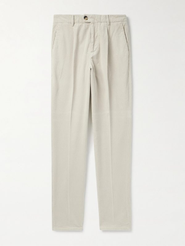 Straight-Leg Pleated Cotton-Corduroy Trousers