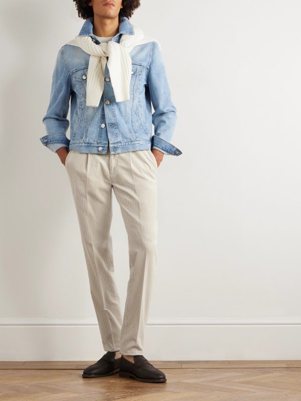 Straight-Leg Pleated Cotton-Corduroy Trousers - OU