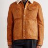 Shearling-Trimmed Suede Trucker Jacket - FR Shearling-Trimmed Suede Trucker Jacket - FR