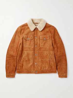 Shearling-Trimmed Suede Trucker Jacket Shearling-Trimmed Suede Trucker Jacket