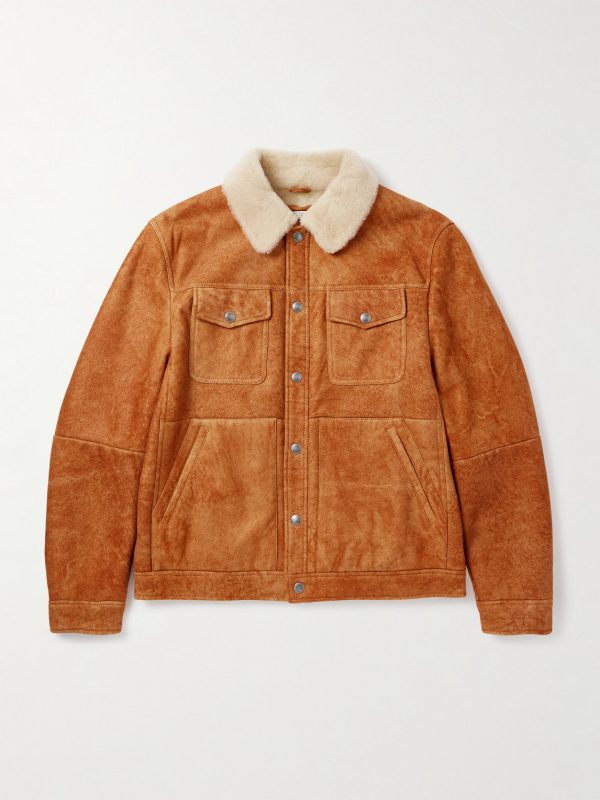 Shearling-Trimmed Suede Trucker Jacket Shearling-Trimmed Suede Trucker Jacket