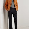Shearling-Trimmed Suede Trucker Jacket - OU Shearling-Trimmed Suede Trucker Jacket - OU