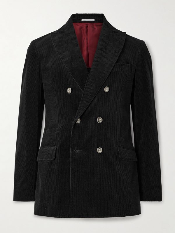 Double-Breasted Cotton-Blend Corduroy Suit Jacket