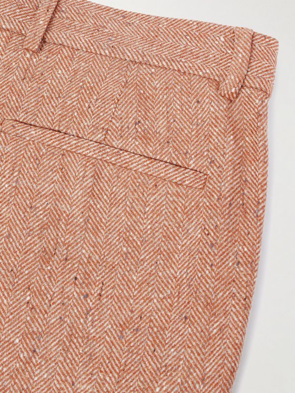 Straight-Leg Pleated Herringbone Wool and Cashmere-Blend Trousers - CU