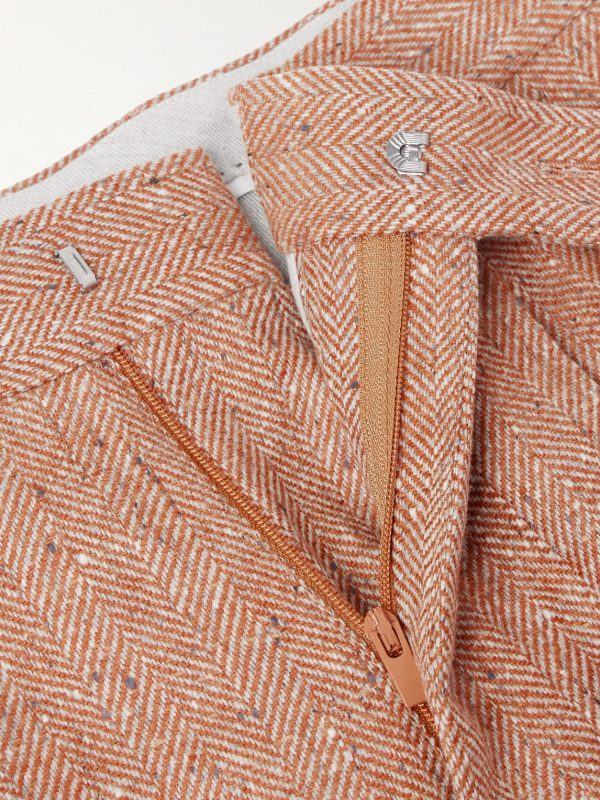 Straight-Leg Pleated Herringbone Wool and Cashmere-Blend Trousers - E1