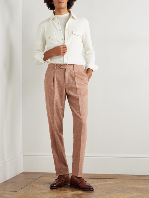 Straight-Leg Pleated Herringbone Wool and Cashmere-Blend Trousers - OU