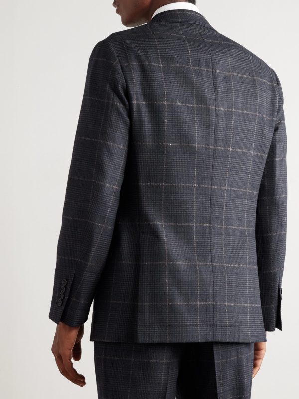 Checked Double-Breasted Cashmere and Virgin Wool-Blend Suit Jacket - BK