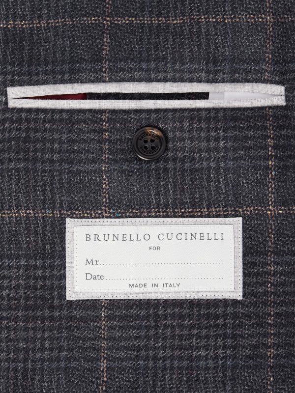 Checked Double-Breasted Cashmere and Virgin Wool-Blend Suit Jacket - E1