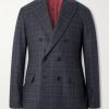 Checked Double-Breasted Cashmere and Virgin Wool-Blend Suit Jacket
