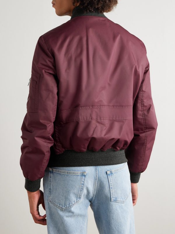Padded Cashmere-Trimmed Shell Bomber Jacket - BK Padded Cashmere-Trimmed Shell Bomber Jacket - BK