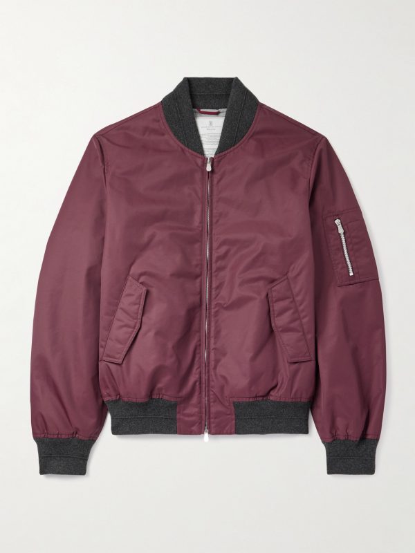 Padded Cashmere-Trimmed Shell Bomber Jacket Padded Cashmere-Trimmed Shell Bomber Jacket