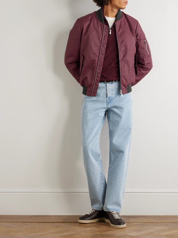 Padded Cashmere-Trimmed Shell Bomber Jacket - OU Padded Cashmere-Trimmed Shell Bomber Jacket - OU