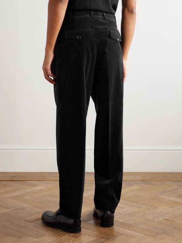 Tapered Pleated Stretch Cotton and Cashmere-Blend Corduroy Trousers - BK Tapered Pleated Stretch Cotton and Cashmere-Blend Corduroy Trousers - BK