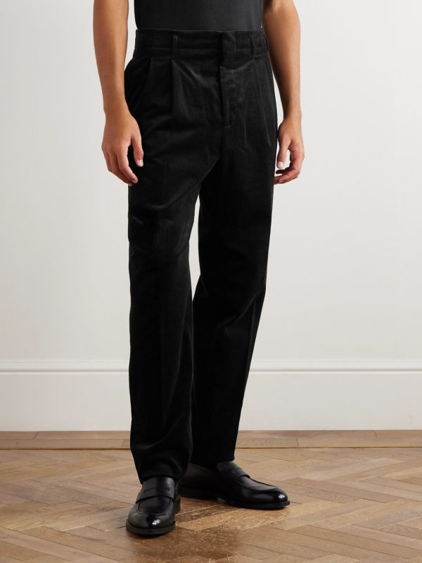 Tapered Pleated Stretch Cotton and Cashmere-Blend Corduroy Trousers - FR Tapered Pleated Stretch Cotton and Cashmere-Blend Corduroy Trousers - FR