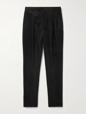 Tapered Pleated Stretch Cotton and Cashmere-Blend Corduroy Trousers