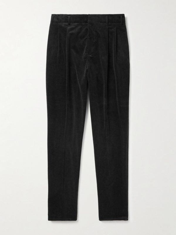 Tapered Pleated Stretch Cotton and Cashmere-Blend Corduroy Trousers Tapered Pleated Stretch Cotton and Cashmere-Blend Corduroy Trousers