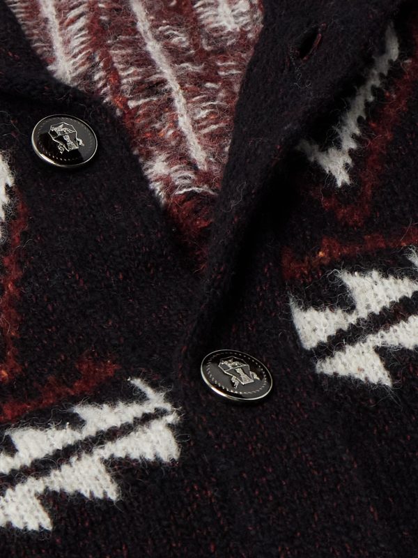 Shawl-Collar Belted Jacquard-Knit Wool, Silk and Cashmere-Blend Cardigan - CU Shawl-Collar Belted Jacquard-Knit Wool, Silk and Cashmere-Blend Cardigan - CU