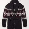 Shawl-Collar Belted Jacquard-Knit Wool, Silk and Cashmere-Blend Cardigan Shawl-Collar Belted Jacquard-Knit Wool, Silk and Cashmere-Blend Cardigan