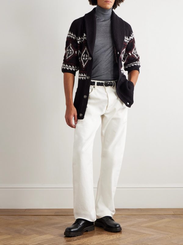 Shawl-Collar Belted Jacquard-Knit Wool, Silk and Cashmere-Blend Cardigan - OU Shawl-Collar Belted Jacquard-Knit Wool, Silk and Cashmere-Blend Cardigan - OU