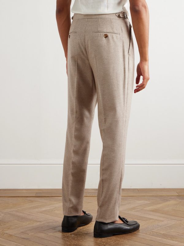 Straight-Leg Pleated Puppytooth Cashmere and Silk-Blend Suit Trousers - BK Straight-Leg Pleated Puppytooth Cashmere and Silk-Blend Suit Trousers - BK