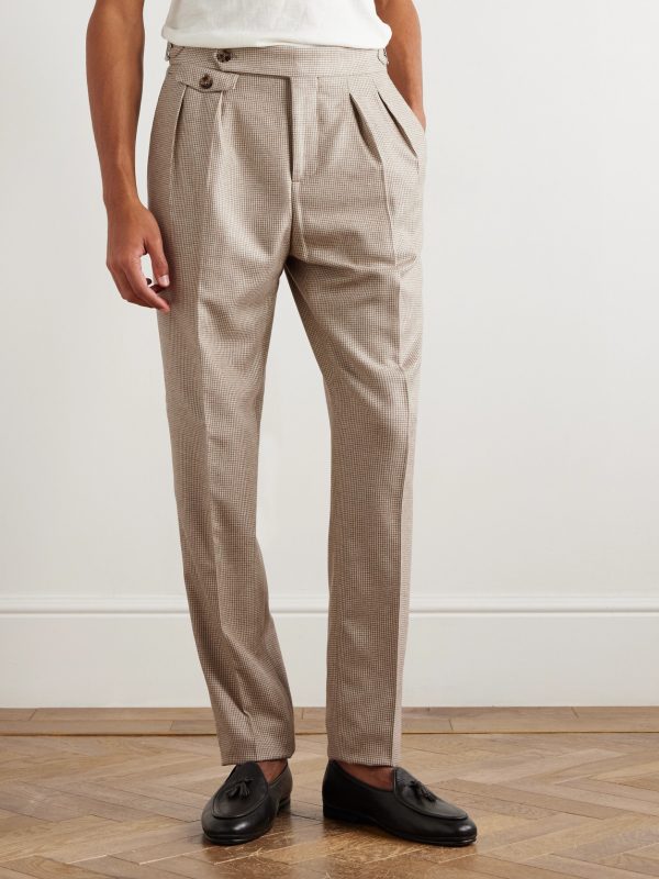 Straight-Leg Pleated Puppytooth Cashmere and Silk-Blend Suit Trousers - FR Straight-Leg Pleated Puppytooth Cashmere and Silk-Blend Suit Trousers - FR