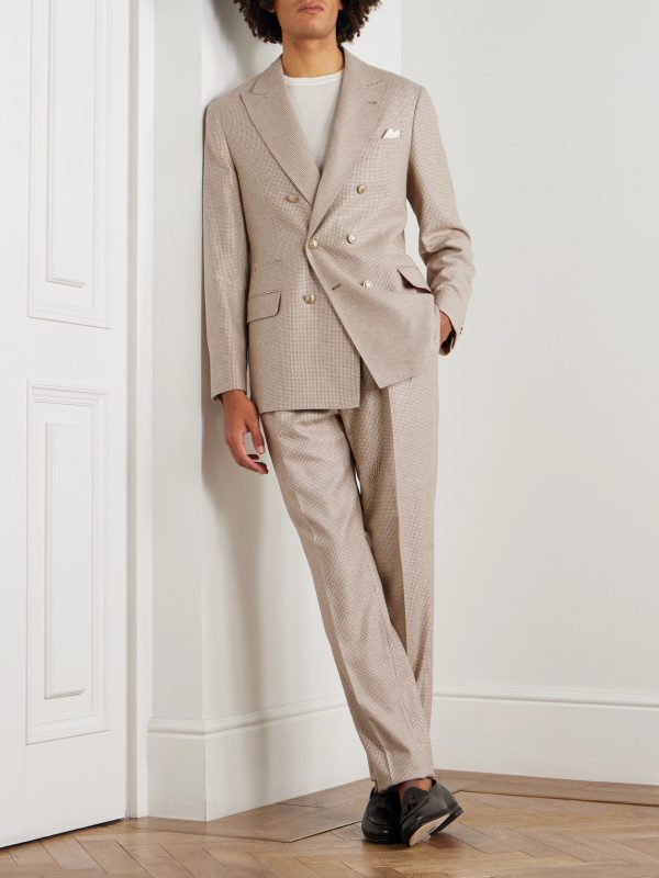 Straight-Leg Pleated Puppytooth Cashmere and Silk-Blend Suit Trousers - OU Straight-Leg Pleated Puppytooth Cashmere and Silk-Blend Suit Trousers - OU
