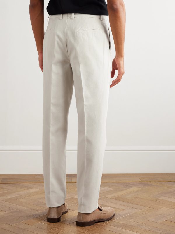 Straight-Leg Pleated Cotton Trousers - BK Straight-Leg Pleated Cotton Trousers - BK